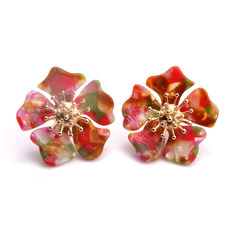 Retro Acetic Acid Acrylic Earrings – Exaggerated Floral & Leopard Wave Design