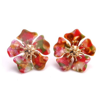 Retro Acetic Acid Acrylic Earrings – Exaggerated Floral & Leopard Wave Design