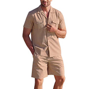 Lapel Collar Short Sleeve With Loose Shorts Summer Set