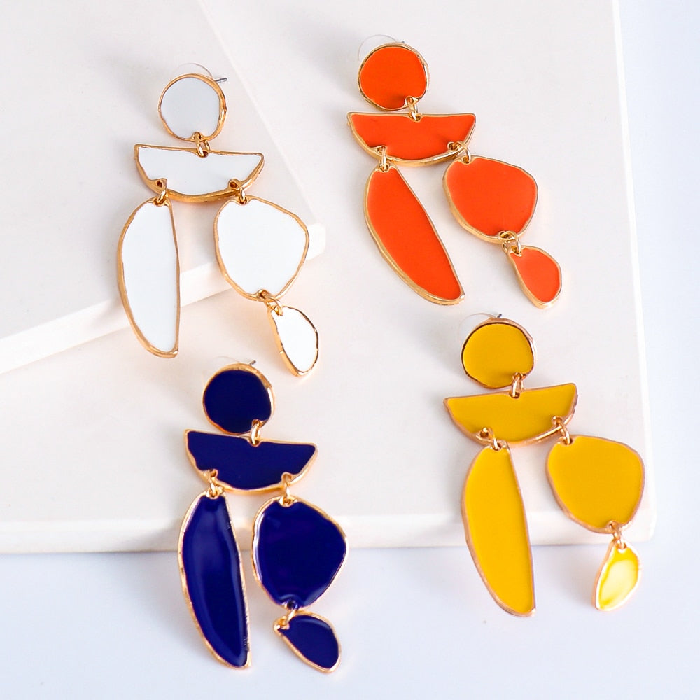 Juran Statement Gold Geometric Enamel Earrings – Fashion Exaggerated Irregular Design