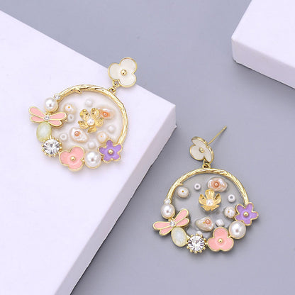 Trendy Big Round Flower Earrings – Transparent Resin Pearl Design