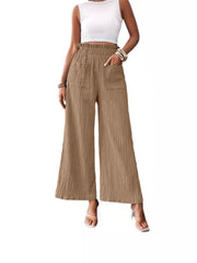 Pocketed Elastic Waist Wide Leg Pants