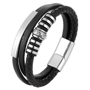 Stainless Steel Leather Bracelet Men Hand Woven