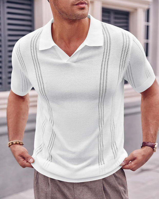 Men's Knitted Short Sleeve V-neck Hollow