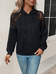 Perfee Lace Detail Drawstring Long Sleeve Hoodie