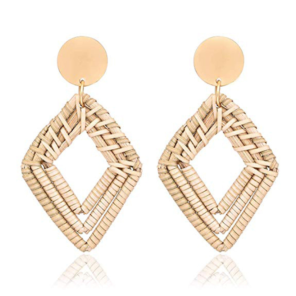 National Style Retro Rhombic Vine Woven Earrings