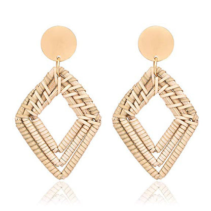 National Style Retro Rhombic Vine Woven Earrings