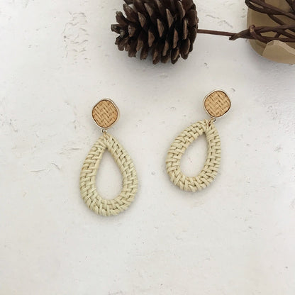 Retro Exaggerated Geometric Rattan Woven Earrings