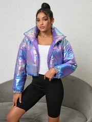 Gradient Zip-Up Collared Puffer Jacket