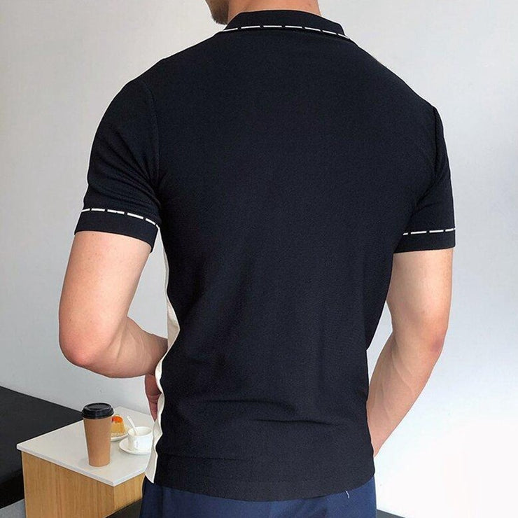 Men's Simple Stitching Contrast Polo Shirt