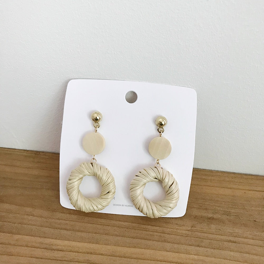 Retro Exaggerated Geometric Rattan Woven Earrings