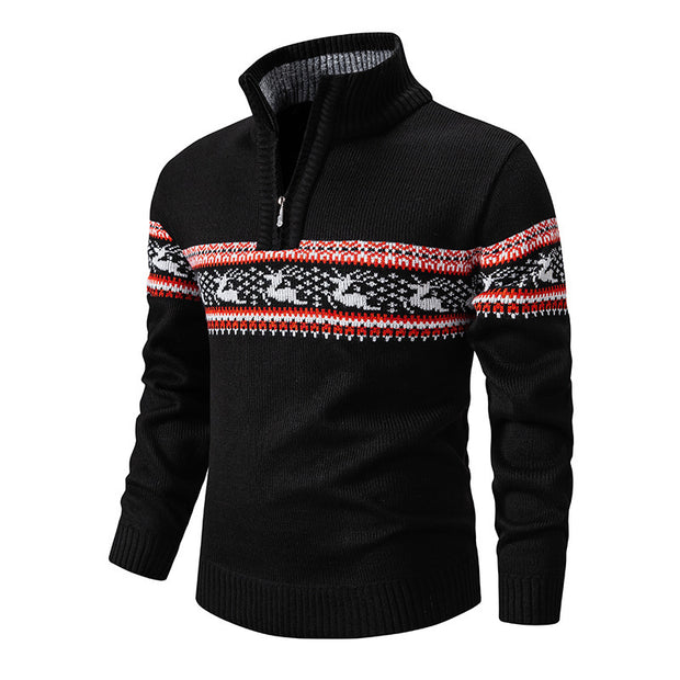 Half-open Zipper Men's  Color Matching Knitwear