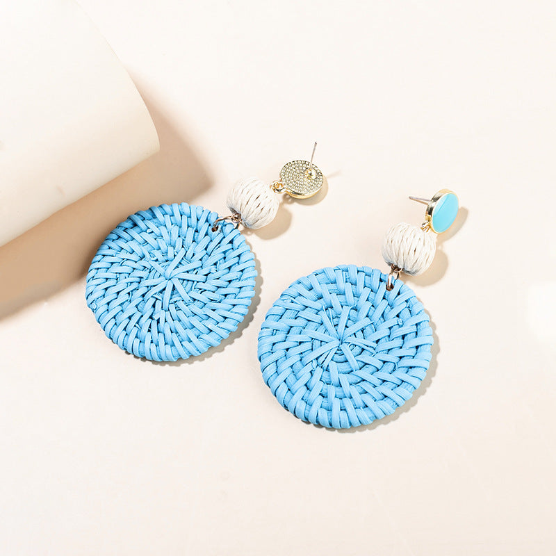 Straw Woven Disc Earrings