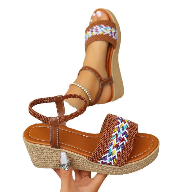 Wedge Round Toe Color-blocking Women's Open Toe Sandals