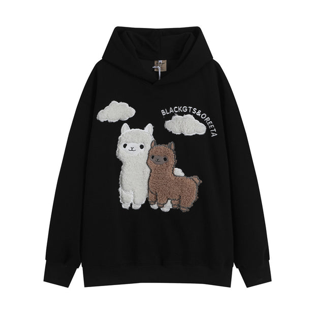 Cartoon Alpaca Embroidered Hooded For Men