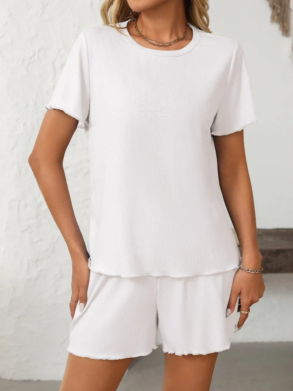 Elegant Ribbed Knit Pajama Set