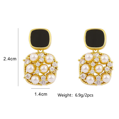 Black Imitation Pearl Alloy Earrings – Elegant Statement Jewelry