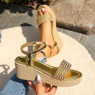 Wedge Round Toe Color-blocking Women's Open Toe Sandals