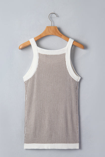 Pale Khaki Contrast Trim Ribbed Knit Sweater Tank Top