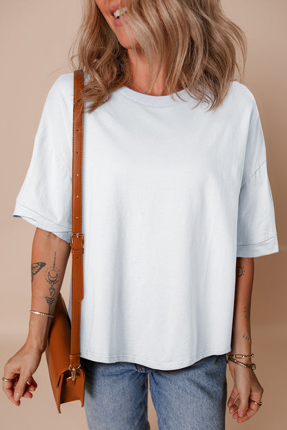 Black Loose Half Sleeve Hi Low Hem T Shirt