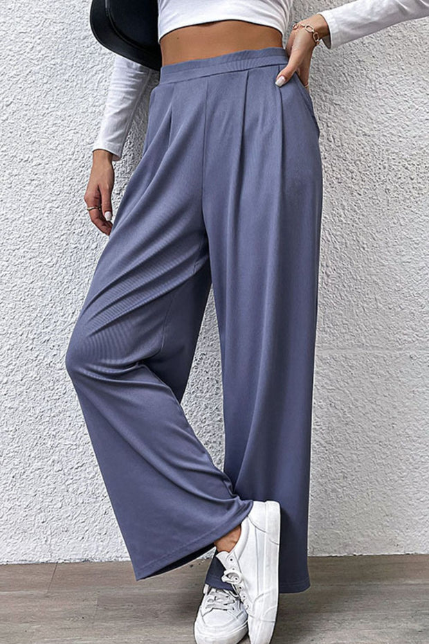 Perfee Pleated Detail Wide-Leg Pants with Pockets