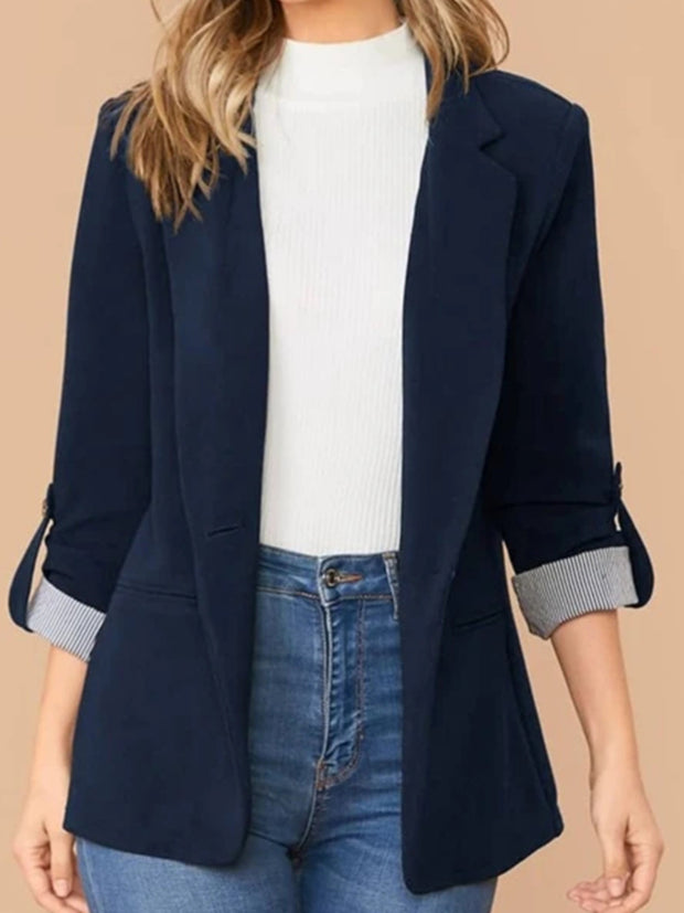 Lapel Collar Roll-Tab Sleeve Blazer