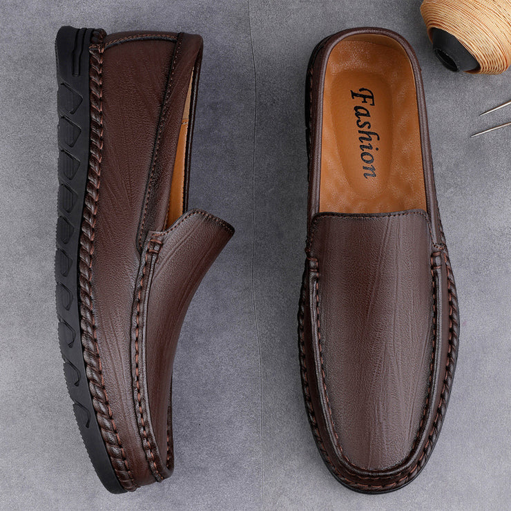 Men's Leather Round Toe Casual Loafer Shoes