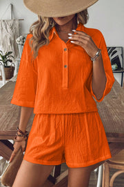 Collared Neck Half Sleeve Top and Shorts Set