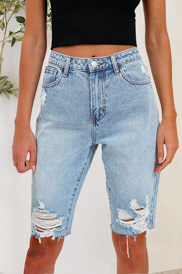 Distressed Pocketed Denim Shorts