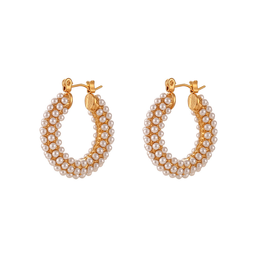 Stainless Steel 18K Gold Plated Pearls Earrings