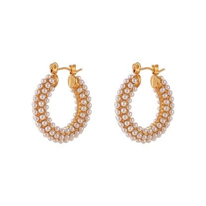 Stainless Steel 18K Gold Plated Pearls Earrings