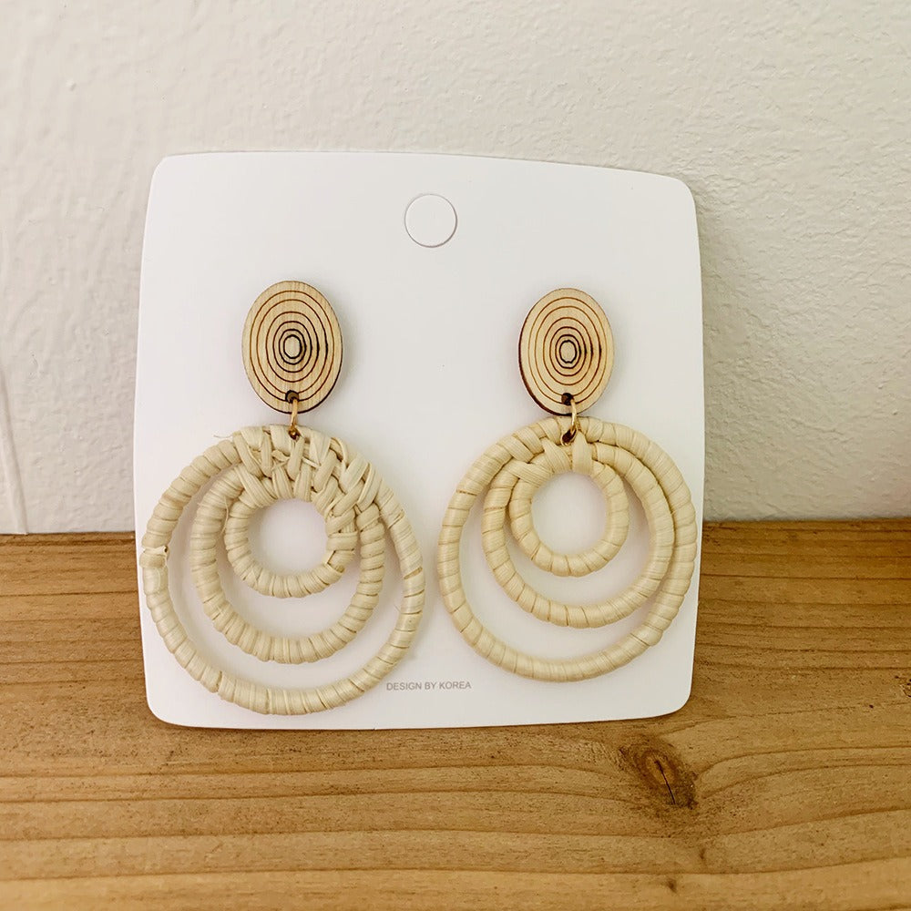 Retro Exaggerated Geometric Rattan Woven Earrings