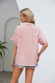 Half Button Johnny Collar Blouse