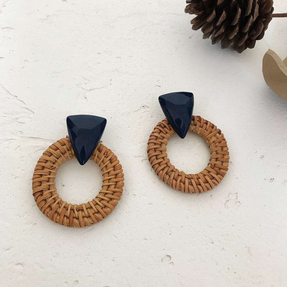 Retro Exaggerated Geometric Rattan Woven Earrings