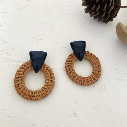 Retro Exaggerated Geometric Rattan Woven Earrings