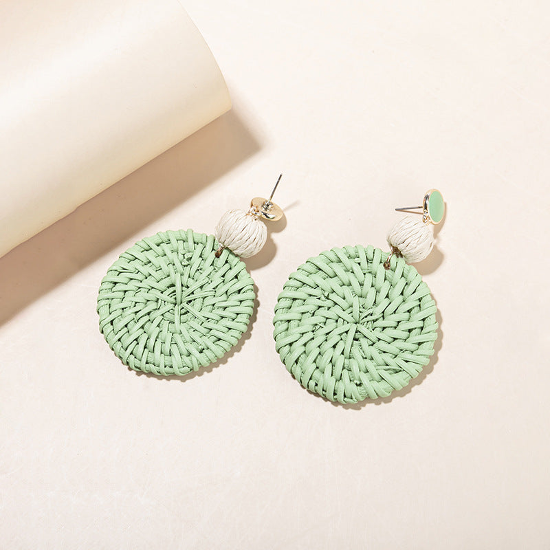 Straw Woven Disc Earrings