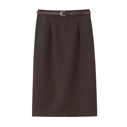 Commuting style elegant belt hip hugging skirt suit set