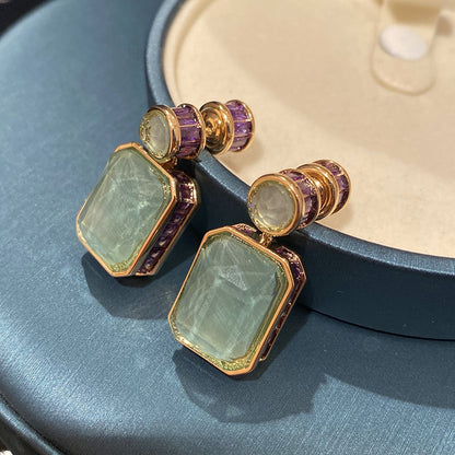 Bilincolor Luxury Green Jade-Inspired Statement Earrings
