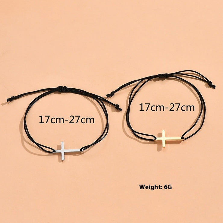 Simple Alloy Cross Wax Rope Couple Bracelet Pair