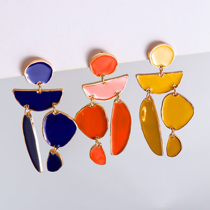 Juran Statement Gold Geometric Enamel Earrings – Fashion Exaggerated Irregular Design