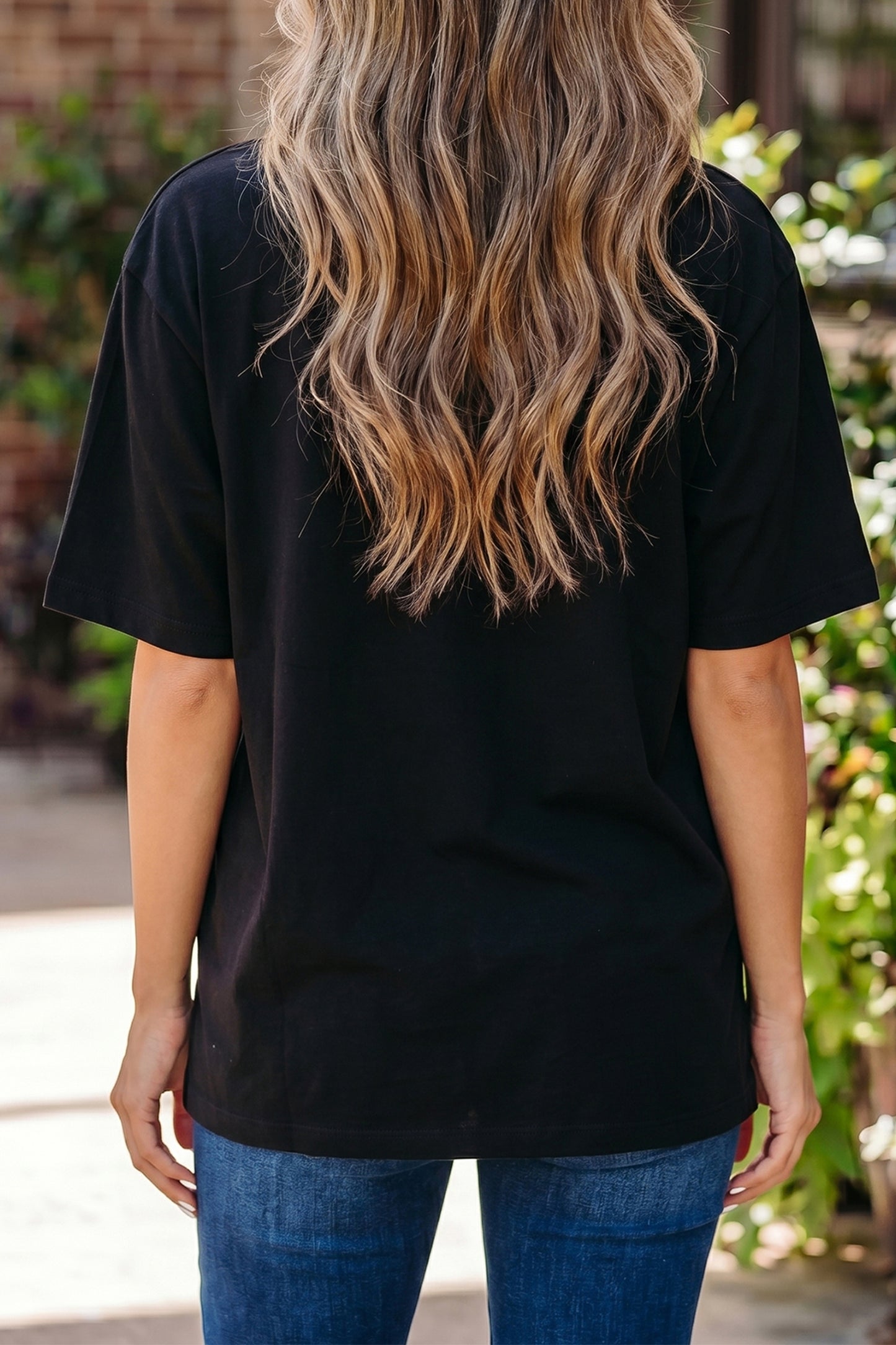 Black Solid Color High Neck Oversize Tee