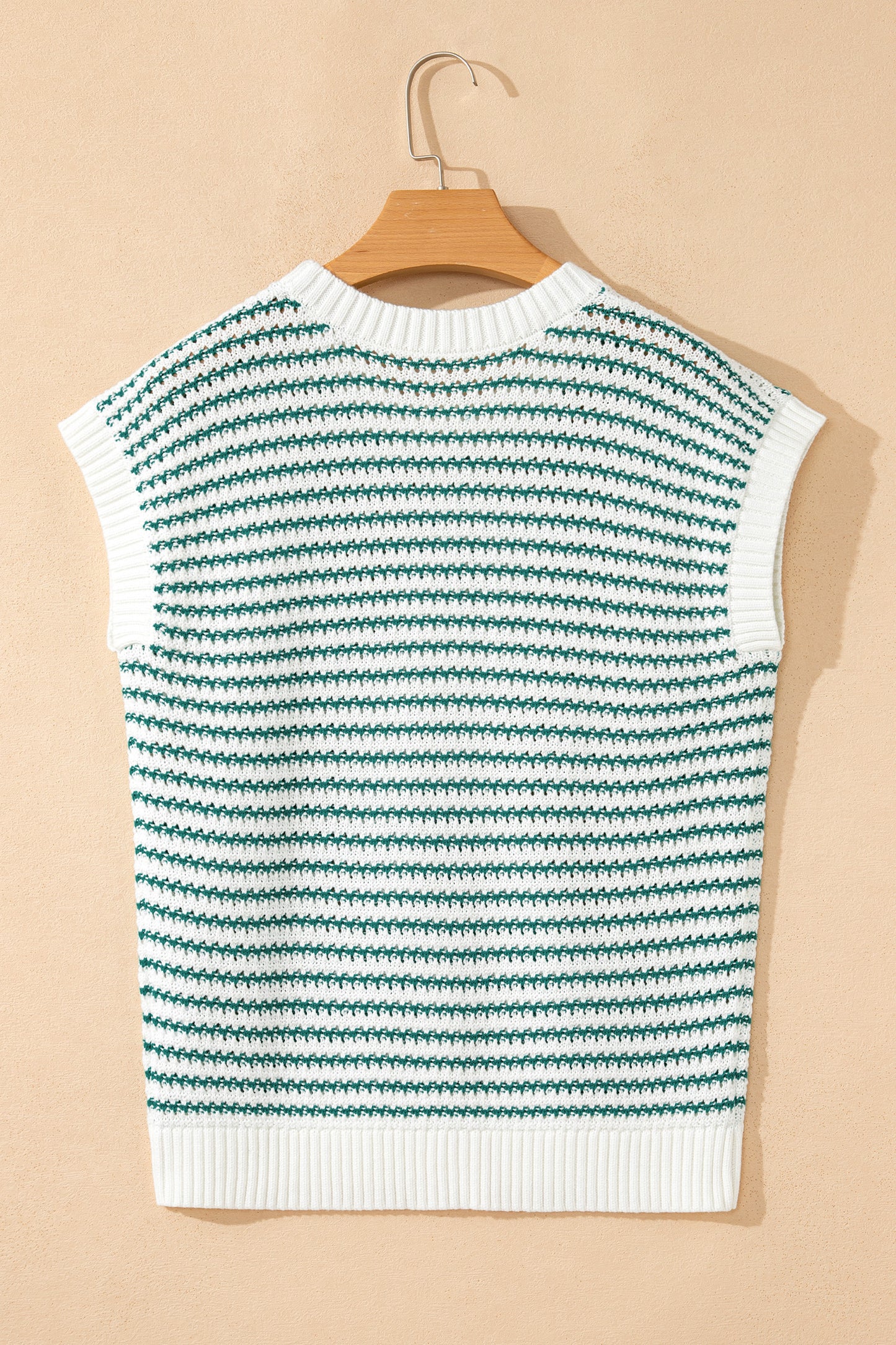 Green Stripe Ribbed Trim Loose Fit Knitted Sweater Vest
