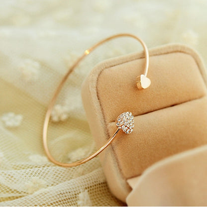 Adjustable Crystal Double Heart Bow Cuff Bracelet