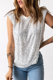 Sequin Round Neck Capped Sleeve Tank