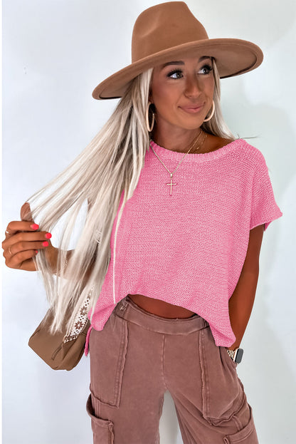 Jet Stream Solid Color Sweater Tee with Side Slits