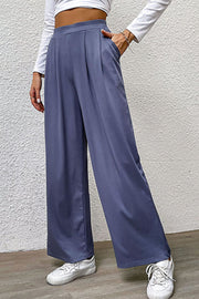 Perfee Pleated Detail Wide-Leg Pants with Pockets