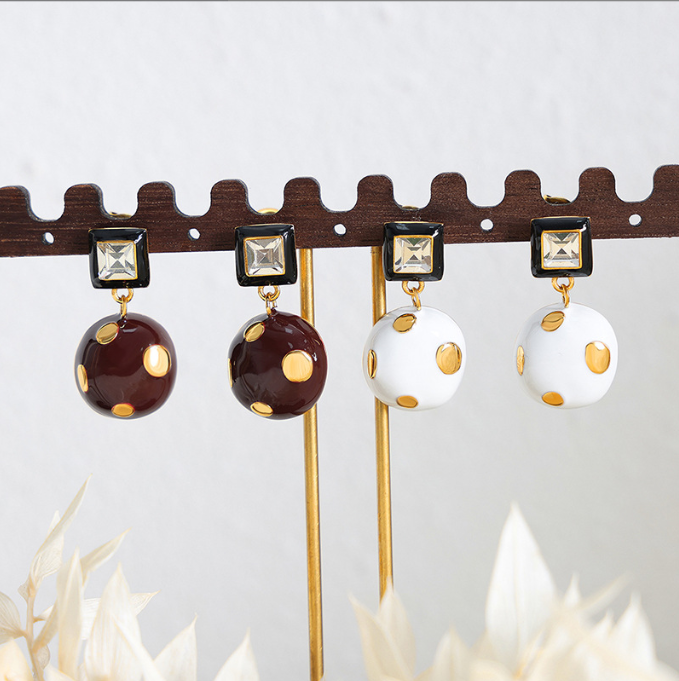 High-End Romantic French Square & Round Wave Drip Oil Earrings