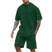 Men's Round Neck Drop Shoulder Top and Shorts Two-piece Set