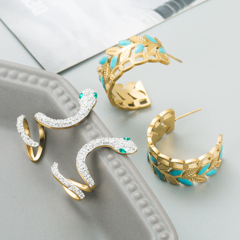 Trendy Hollow Snake-Shaped Titanium Steel Earrings – Creative Fashion Jewelry for Women