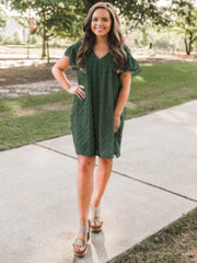 Swiss Dot V-Neck Short Sleeve Mini Dress